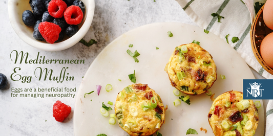 Close-up of fluffy Mediterranean Egg Muffins, showcasing eggs rich in Vitamin B12, Vitamin D, and Choline for neuropathy support